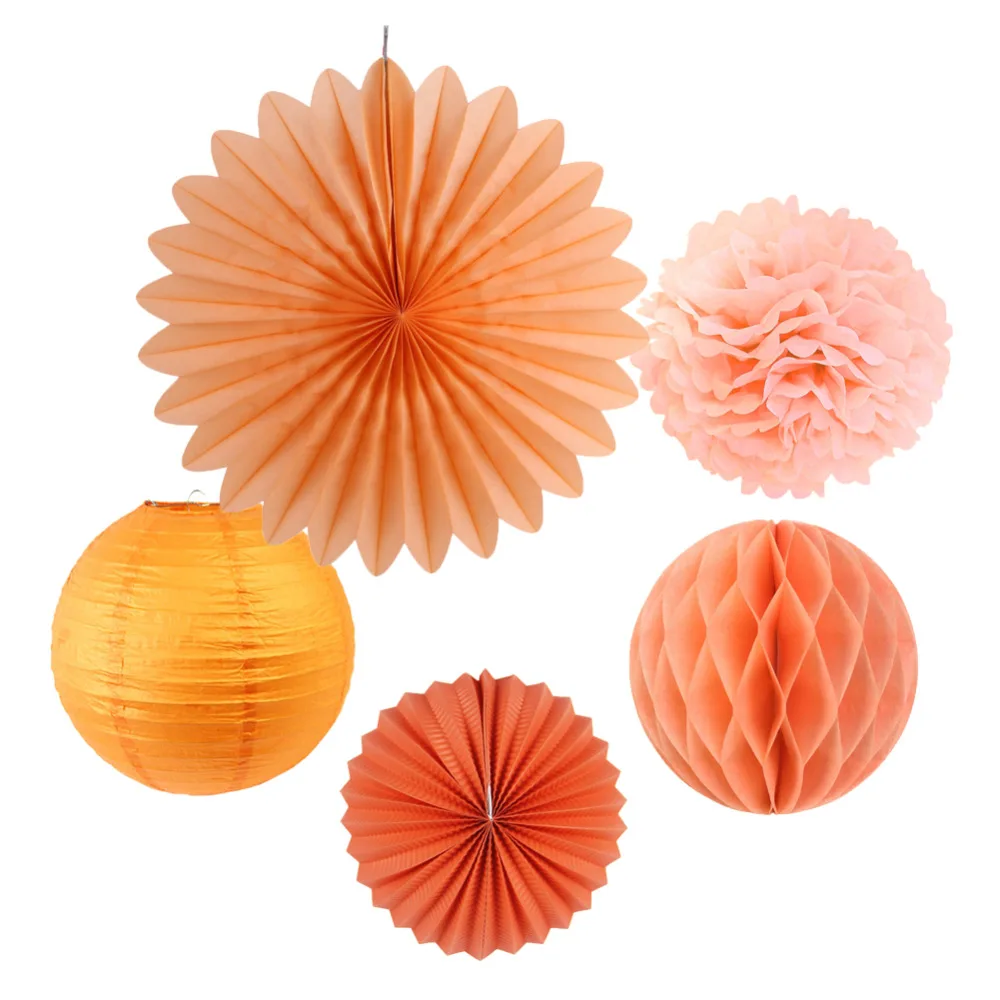 5pcs Peach Paper Decoration Set Paper Fan/Tissue P...