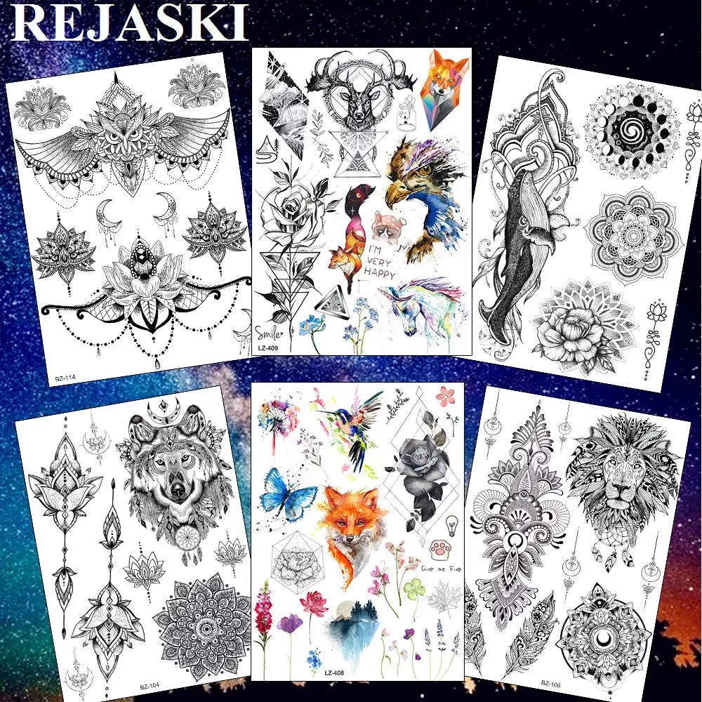 Временные татуировки REJASKI Elk Eagle Fox Wolf для женщин и мужчин наклейки геометрической