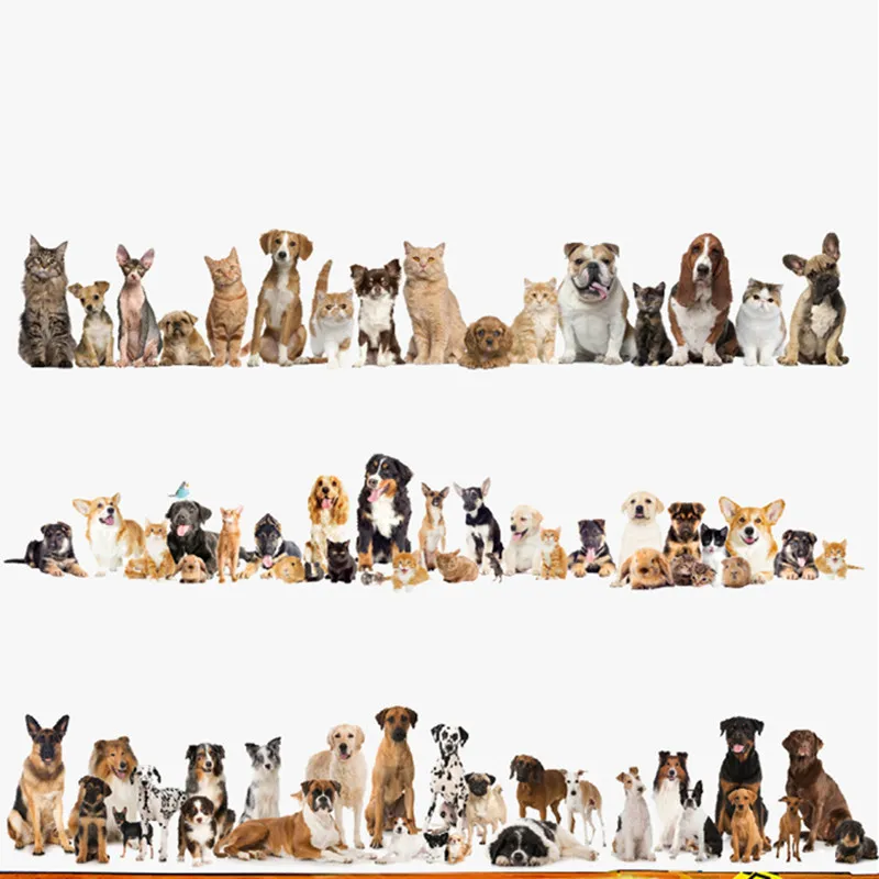 

Creative Dog Cat baseboard wall stickers lifelike 3d Doggy Kitty vinyl decals home bedside decoration cartoon wallpaper 90*60cm