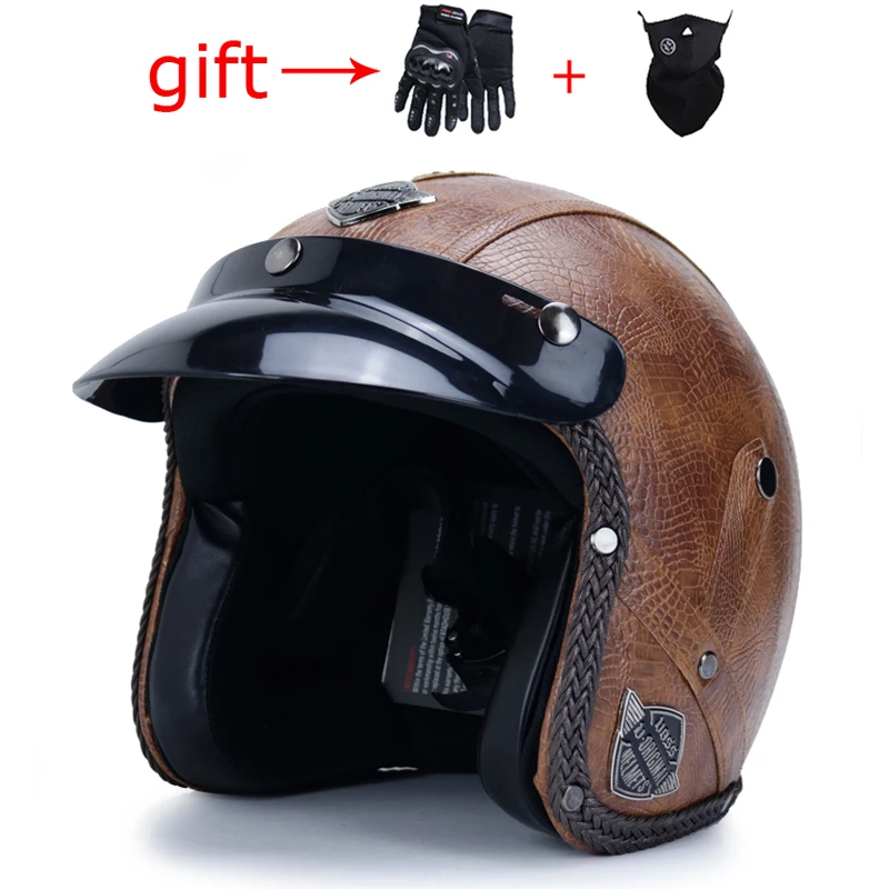 VOSS последний Ретро мотоциклетный шлем из искусственной кожи с открытым лицом 3/4 велосипед-чоппер шлем емкость с очками маска точка одобрено - Цвет: 7