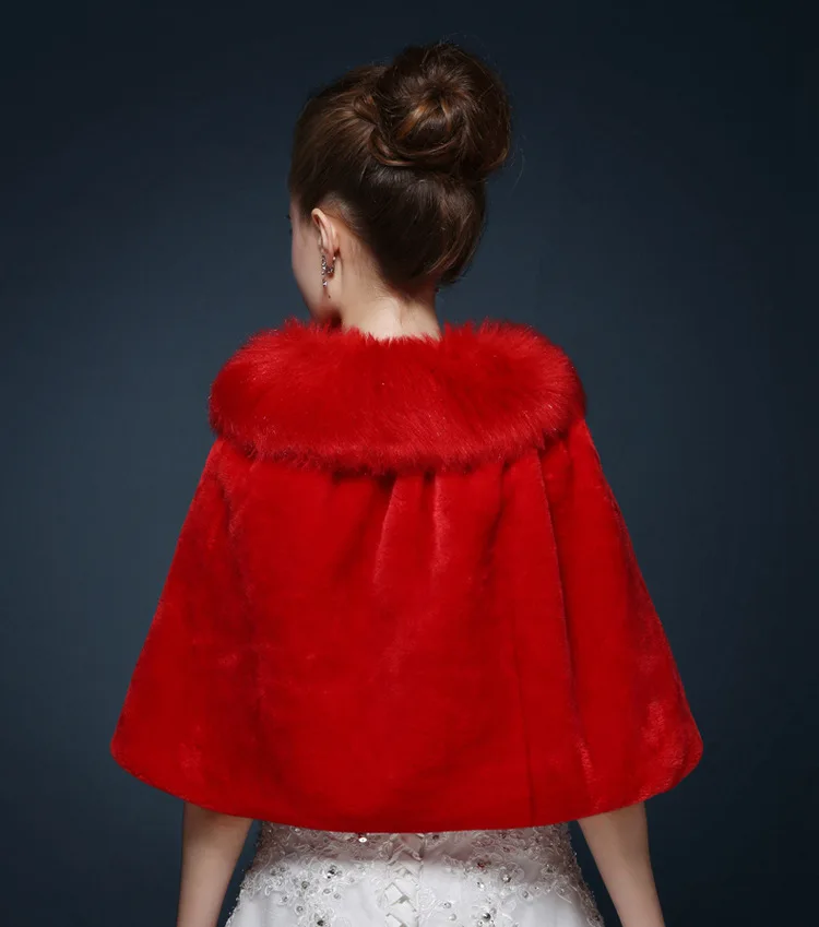 Для женщин зимний Палантин из искусственного меха Люкс Куртка Теплая Болеро цвета слоновой кости/красный невесты Обёрточная бумага s
