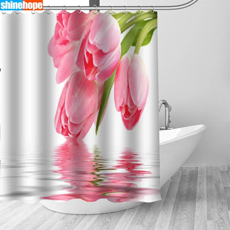 

150x180CM Nordic Pictures Polyester Waterproof Tulip Flower Shower Curtains High Quality Bath Curtain In The Bathroom