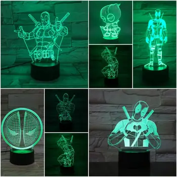 

Deadpool Series Spideypool 3D Lamp LED USB RGB Night Light Multicolor Luminaria Table Bedside Decorative Cartoon Movie Figures
