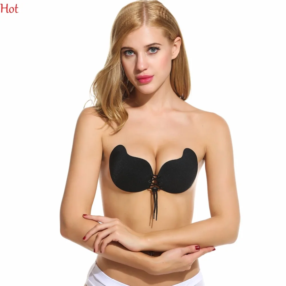 Hot Sexy Push Up Bra Silicone Lace Up Bralette Stick On Wedding Dress