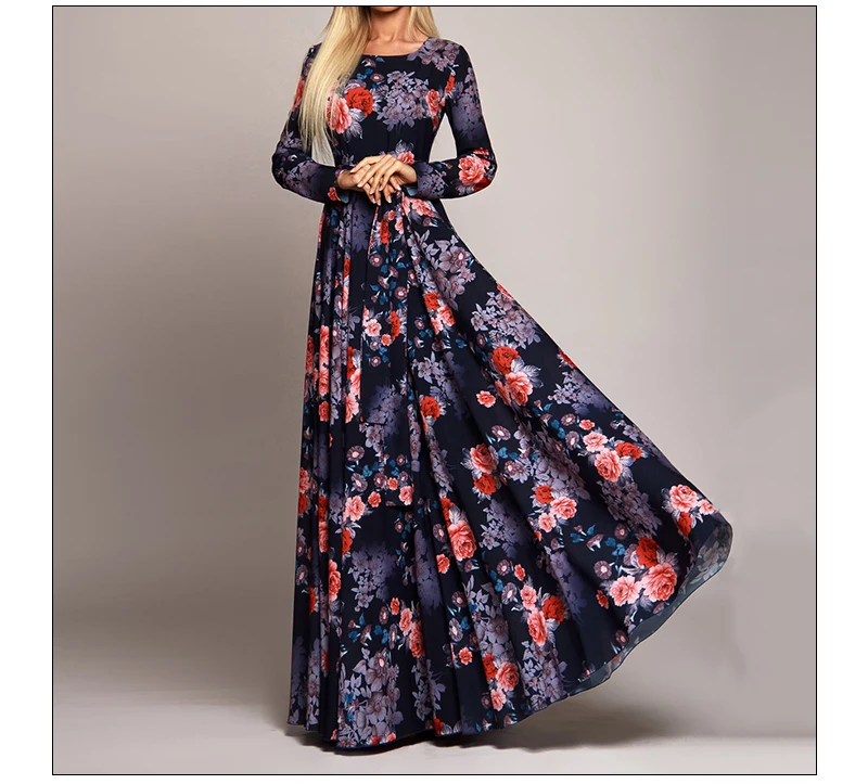 Vintage Boho Flowers Printed Long Dress