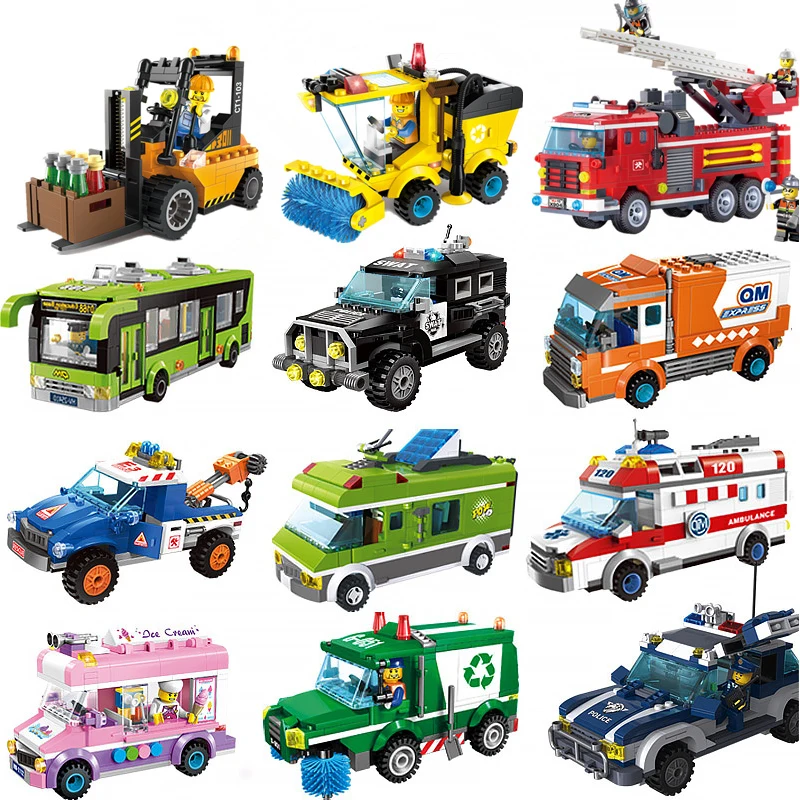 

Building Blocks City House Car Police Fire Truck School bus Car Bricks Girls Boy Toy Compatible Kids Christmas Gift