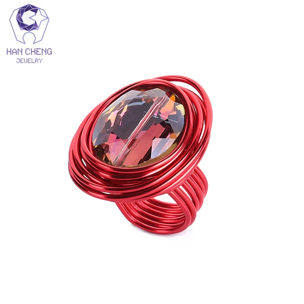 

HanCheng Fashion Multi Color Wind Metal Wire Craft Big Oval Stone Handmade Ring Created Crystal Rings For Women Jewelry Gem Ring