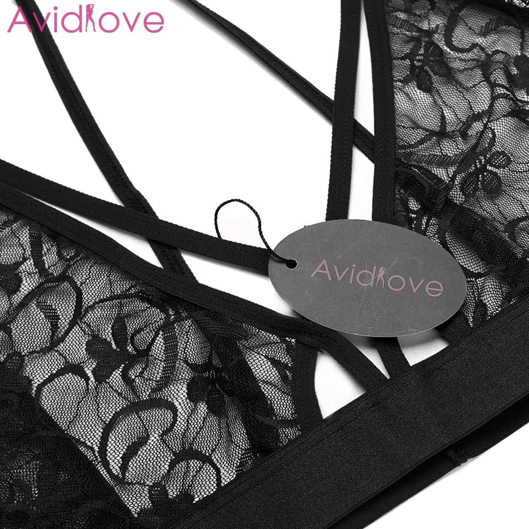 Avidlove Women Lingerie Set Lace Bodysuit Babydoll Open Cup Bra Strappy V-Neck Backless Sleepwear Sexy Nightwear