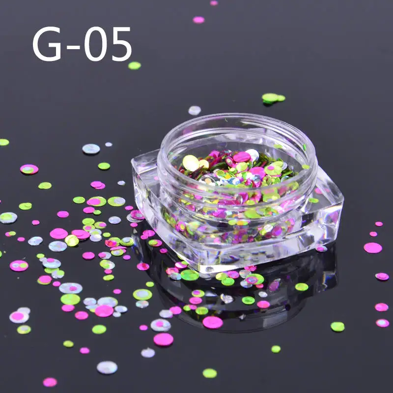 1 коробка, лазерная блестящая круглая 10 цветов, для дизайна ногтей, сделай сам, чешуйчатые Типсы, модные красивые блестящие блестки, наклейки для ногтей - Цвет: G05