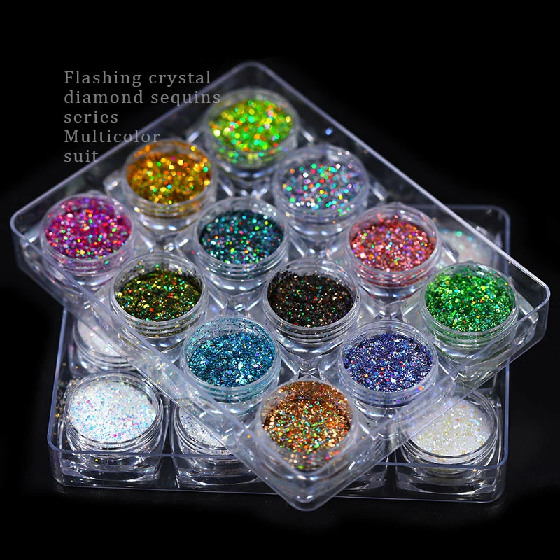 1 Set 12 Pots Holographic Platinum Nail Art Glitter Mix Flakes Sparkle Sequins Manicure Dust Laser Powder Nail Gel Decorations