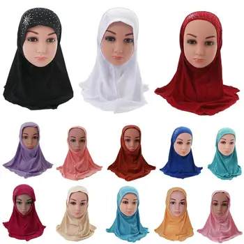 

Girls Kids Muslim Hijab Islamic Arab Scarf Shawls with Beautiful Rhinestone Fashion Headwear Accessories 3-8 Years old