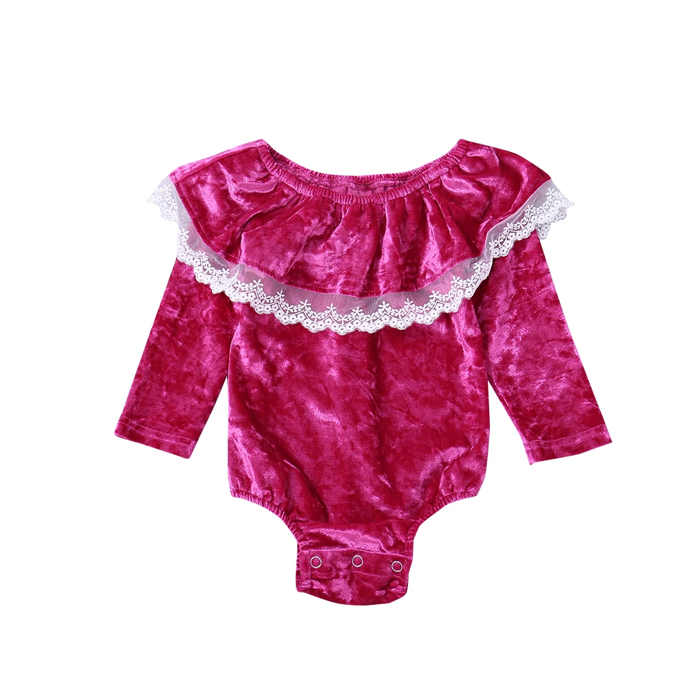 Детский однотонный кружевной комбинезон с короткими рукавами - Цвет: Rose Red