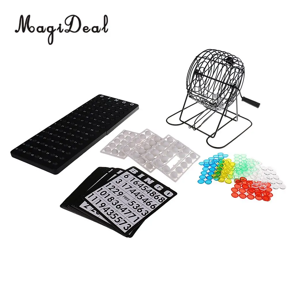 Classic Bingo Cage Game with 75 Ball 150 Token Marker 18 Card Christmas Gift for Club Pub Family Camping Hiking Games Supplies