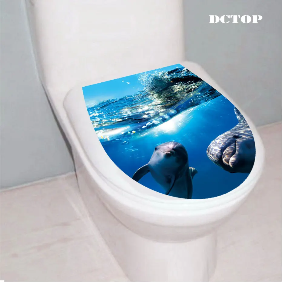 3D клоун Дельфин Коралл подводный мир сиденье для унитаза наклейки на стену «Пейзаж» Наклейка виниловая домашний декор ванная комната WC Наклейка Декор - Цвет: TCS90051-E