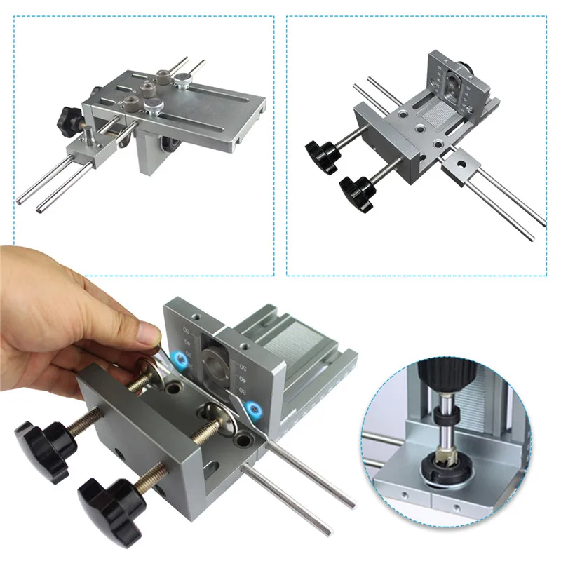 3 in 1 Drill Punch Locator Cabinet Hardware Jig Drill Guide Furniture Woodworking Joinery Drilling Dowelling Hole Saw Adjustable (1)