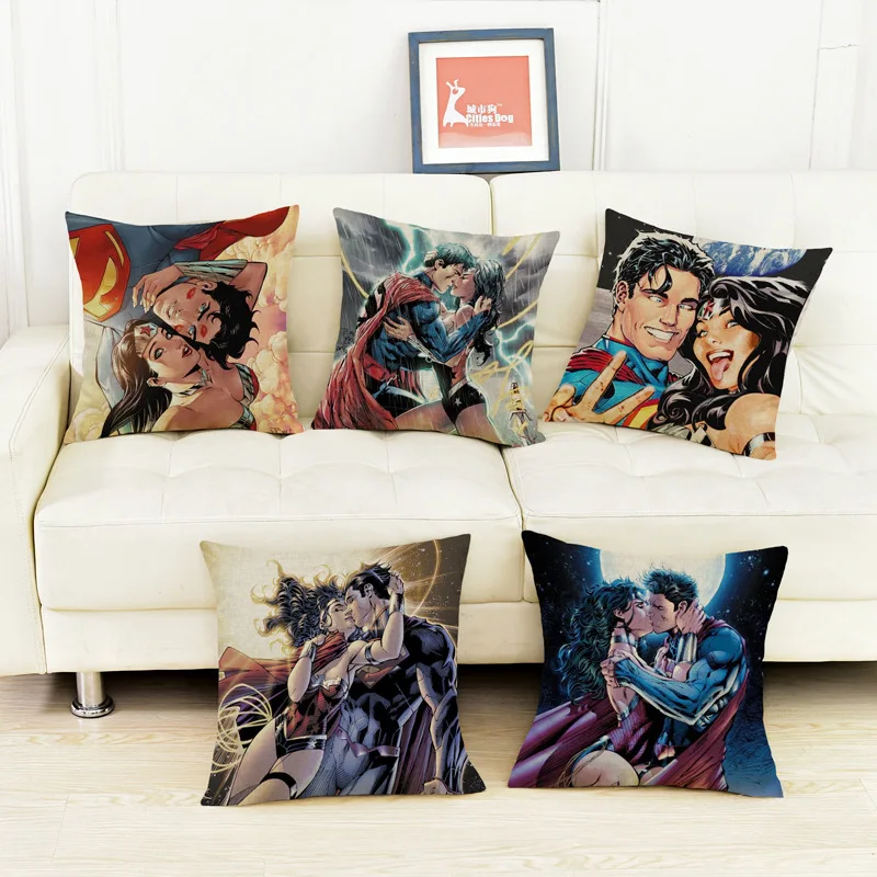 

Wonder woman Superman Batman comic characters throw Pillow case Superhero household linen sofa decoration Cushion cover