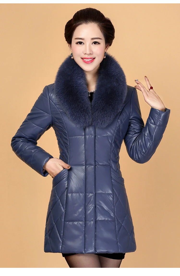 Women Elegant Winter Leather Jacket Long Thick Coat Fur Collar Jackets 2018 Fashion New Women Winter Warm Coat CH746 (19)