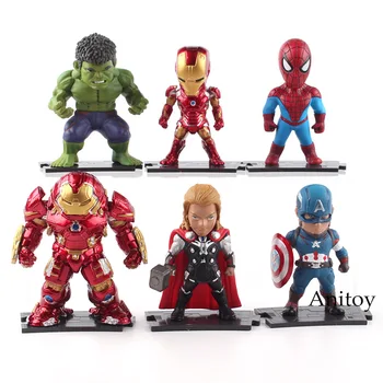 

Marvel Avengers Super Heroes Iron Man Captain America Spiderman Thor PVC Action Figure Toys 6pcs/set 10cm 8-9.5cm