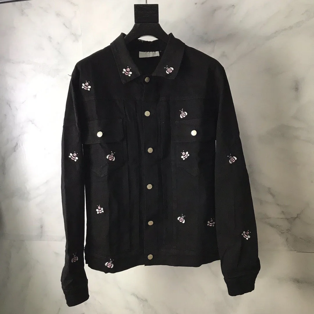 Best Version Bees Embroidery Women Men Deinim Jacket Hiphop Streetwear Men Denim Jeans Jacket