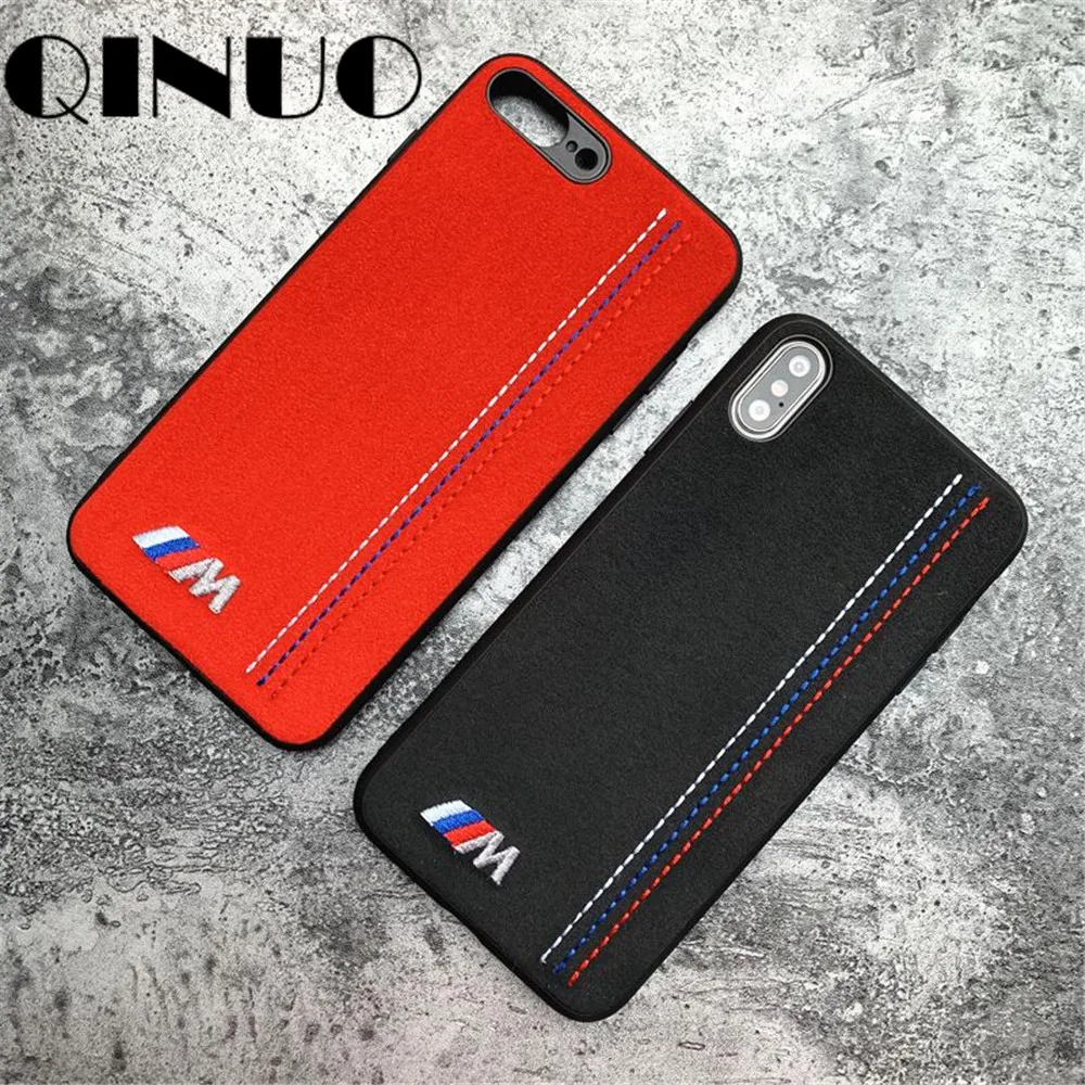

Motorsport Embroidery BMM Suede Fur Case For iPhone XS Max XR X 6S 7 8 Plus Etui Supercar LOGO Telefon Kilifi Cover Coque Funda