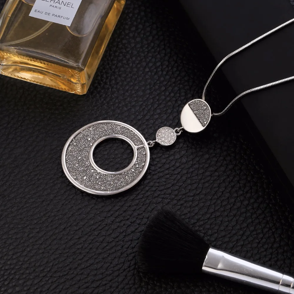 Дизайн Винтаж золотой круглый кулон цепочки и ожерелья s черный модное ожерелье с кристаллами для женщин свитер ювелирные изделия-ожерелья