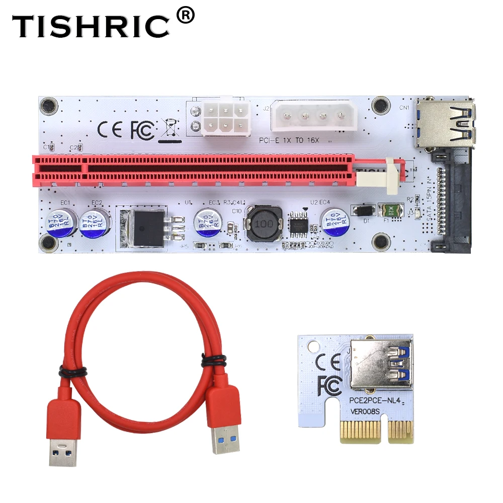Плата расширения TISHRIC VER008S Pci Express карта M2 1x 16x для майнера BTC SATA на 4Pin 6Pin USB кабель
