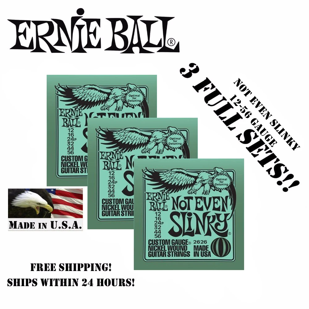 

3 Packs! Original Ernie Ball 2626 Not Even Slinky Electric Guitar Strings Nickel Wound Set, .012 - .056