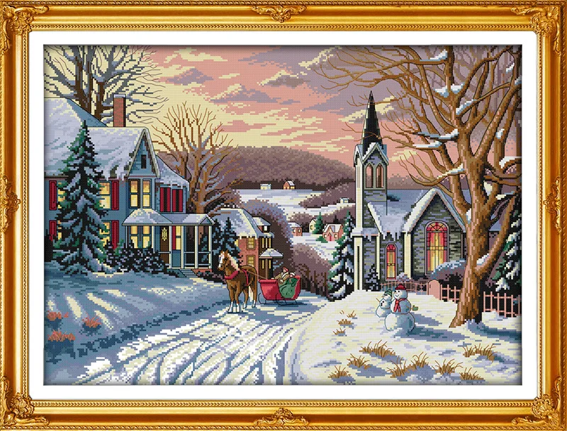 

Beautiful Snowscape Printed Canvas DMC Counted DIY Chinese Cross Stitch Kits printed Cross-stitch set Embroidery Needlework