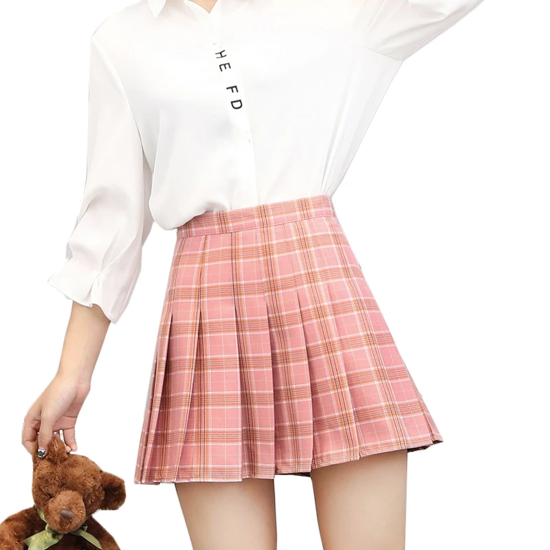 2017 Preppy Style S2XL high waist plaid skirts womens a line mini