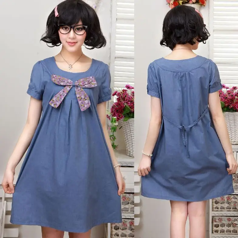 2015 summer maternity dress faux denim maternity cotton one piece dress