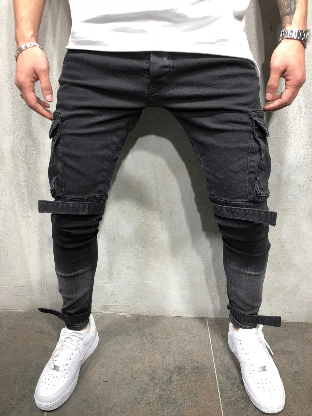 

Skinny Fit Destroyed Blue Elastic Trendy Street Style Jeans Men's Classical Distressed Hip Hop personality male denim trousers