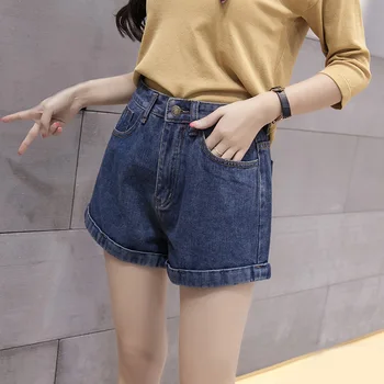 

Female Summer 2019 New Loose Broad-legged Shorts High Waist Casual All-Match Sexy With Button Denim Shorts