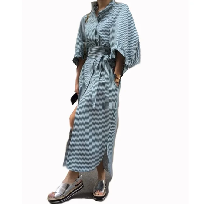 

2016 Autumn casual style long vertical striped loose retro vintage shirt Dress Women Shirt New Fashion shirt dress wholesale