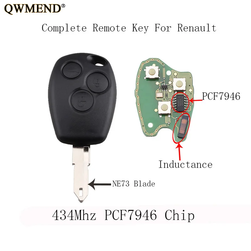 QWMEND 434 МГц PCF7946/PCF7947 чип дистанционного ключа Fob для Renault Duster Logan Fluence Clio Vivaro Movano Master