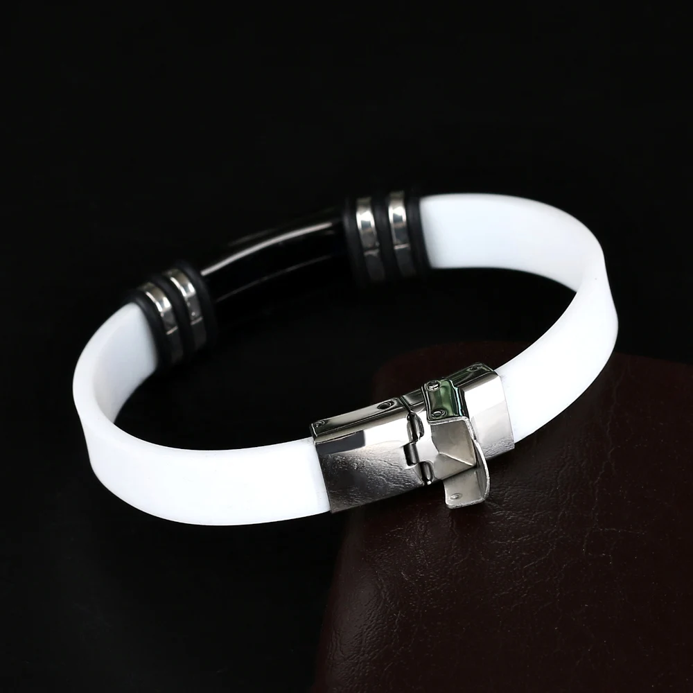 Personalized Jewelry Stainless Steel Smooth Glossy Silicone Bracelet Men Vintage Titanium Steel Cuff Bracelet