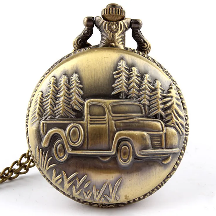 

Dropshipping Antique Car Truck Pendant Quartz Pocket Watch Necklace Chain Mens New Gift P137 relogio de bolso