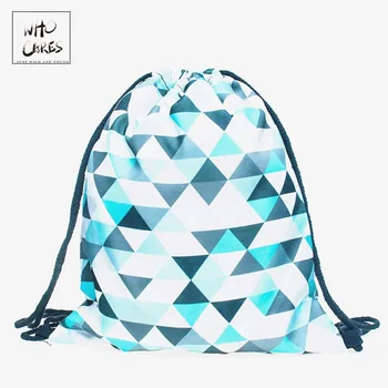 

Mint triangles azure 3D printing backpack Women drawstring bag brand Travel bags mochila feminina Classic forever sac a dos