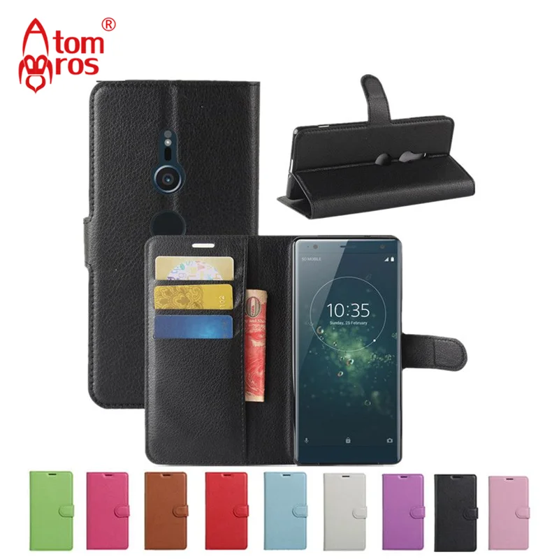 Atombros Luxury Flip Leather Case for Sony Xperia XZ2 / Compact Cover with Card Slots Stand Wallet Bags Shell Fundas Coque | Мобильные