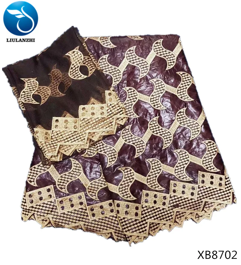 

LIULANZHI african brown bazin lace fabric cotton fabric 5yards and french net lace fabric 2yards high quality 7 yards/lot XB87