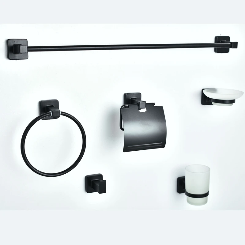 

Black Bathroom Hardware Set Towel Bar Wall Mouned Toilet Paper Holder Bath Accessories Toothbrush Holder Metal Finish