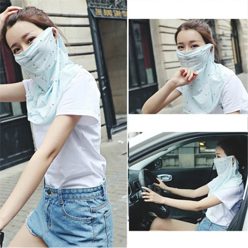 Women Cycling Face Mask Breathable Ice Silk Sunscreen Long Neck Full Face Mask Summer UV Protection Outdoor Sports Riding Mask