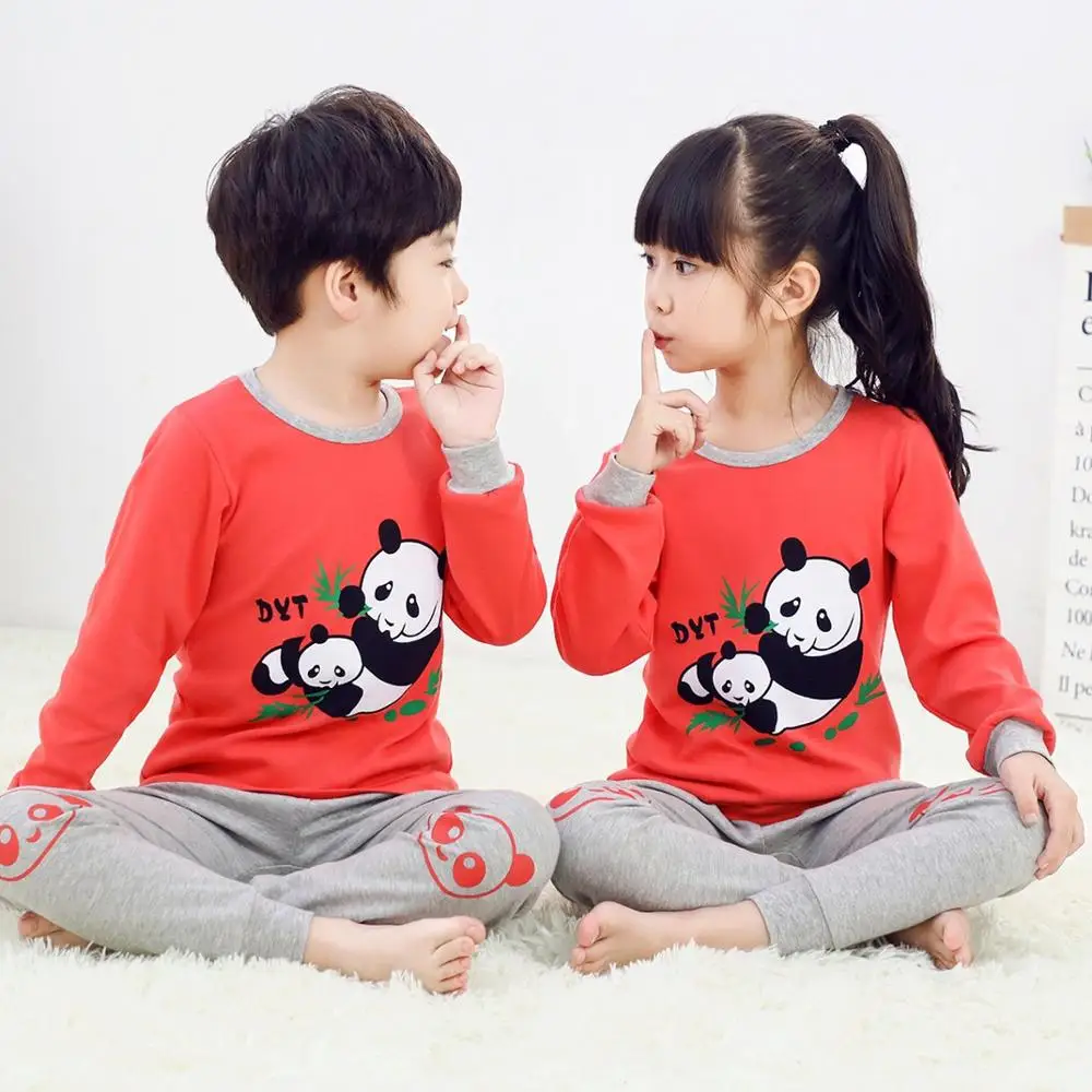 Г., осенне-зимние детские пижамные комплекты длинная Пижама с рукавами ночные трусы с рисунком панды для мальчиков и девочек+ топы, 2 предмета, пижамы для детей