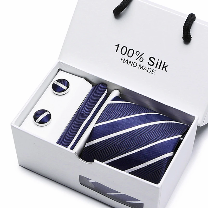 Brand New Luxury Green Tie Set 8cm Blue Plaid Necktie Gravata Pocket Square Handkerchief Cufflinks 