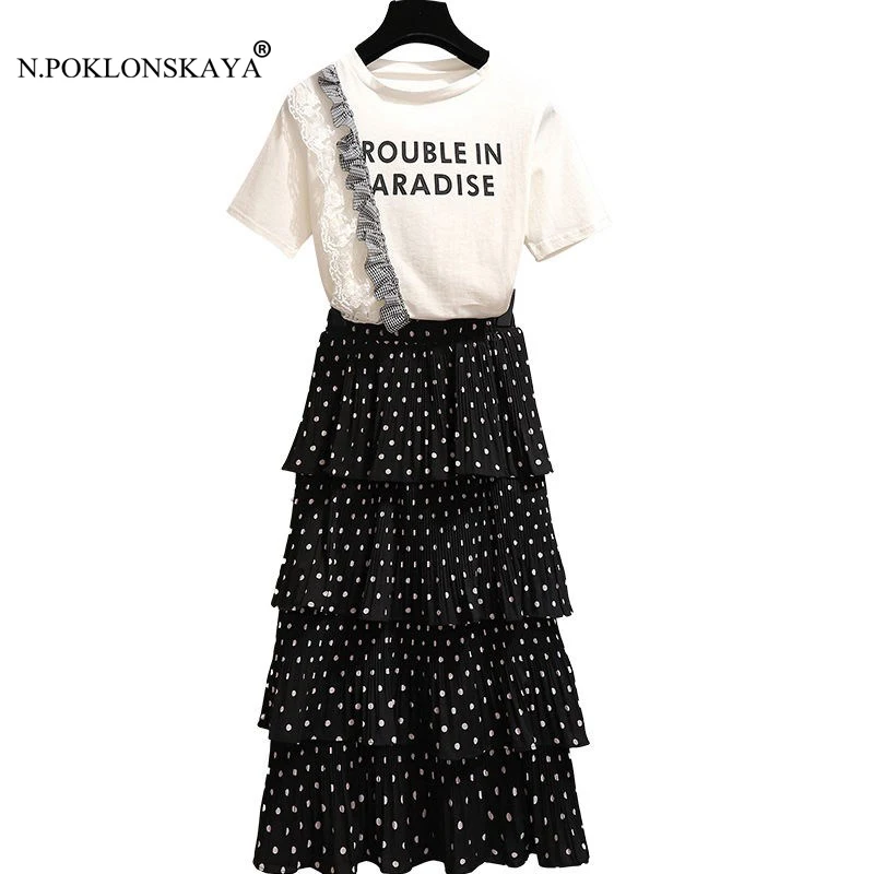

2019 Two Piece Set Outfits Women's Suit Sets Tops and Skirts Polka Feminine Set Dress Summer Clothes for Women Kawaii Skirt Set