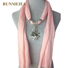 RUNMEIFA цветочный шарф с подвеской, твердый полиэстер, новинка,, для женщин, леди, сплав, очаровательный цветок, ювелирное изделие, ожерелье, шарфы