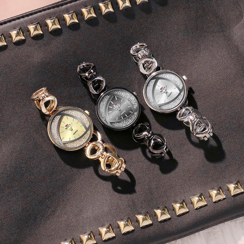 Изысканные роскошные женские часы Креативный Модный золотой браслет часы женские часы со стразами часы из нержавеющей стали Reloj Mujer