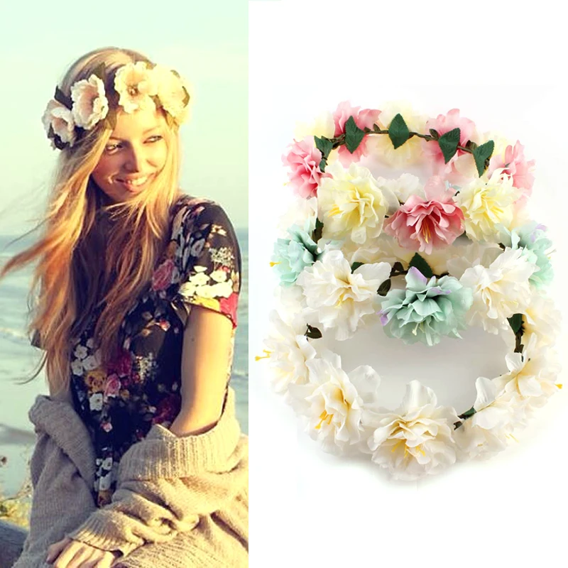 

New 4styles Charming Bohemia Big Flower Floral Garlands Hairband Wreath Headband For Wedding Hair Accessories