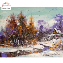 Золотое панно DIY полная вышивка Дом стразами фото на заказ Алмазная картина вышивка крестиком 3D, Рождественская Алмазная вышивка 89