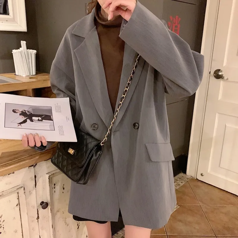 2019 Spring New Casual Loose Women's Blazer Solid Color Women's Jacket Long Sleeve Blaser Feminino Double Buckle Blazer Women 2019 Spring New Casual Loose Women's Blazer Solid Color Women's Jacket Long Sleeve Blaser Feminino Double Buckle Blazer Women