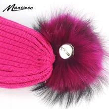 Цветные окрашенные игольчатые пуговицы, натуральный мех, помпон для женщин, шапки, большой натуральный мех енота, вязаные шапочки Skullie